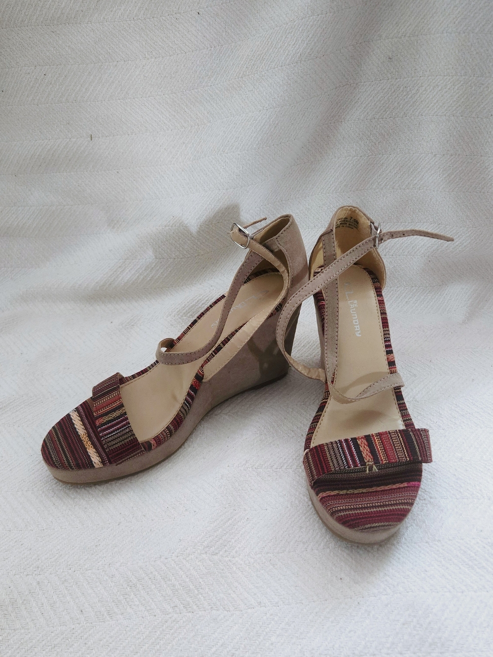 CL by Laundry Multicolor Stripe Wedge Sandals with Tan Ankle Strap